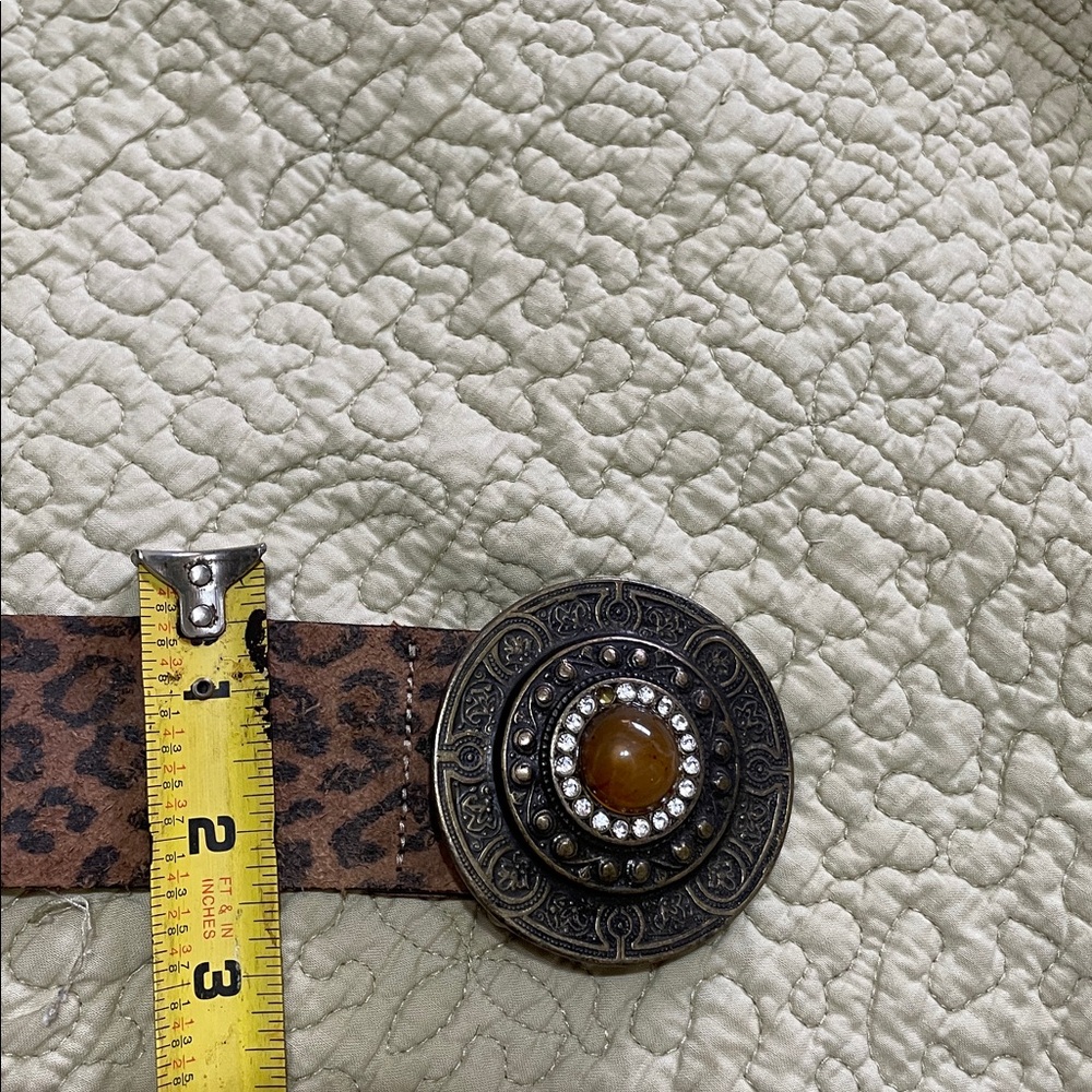 Rustic Leopard Print Statement Belt With Topaz Bu… - image 5